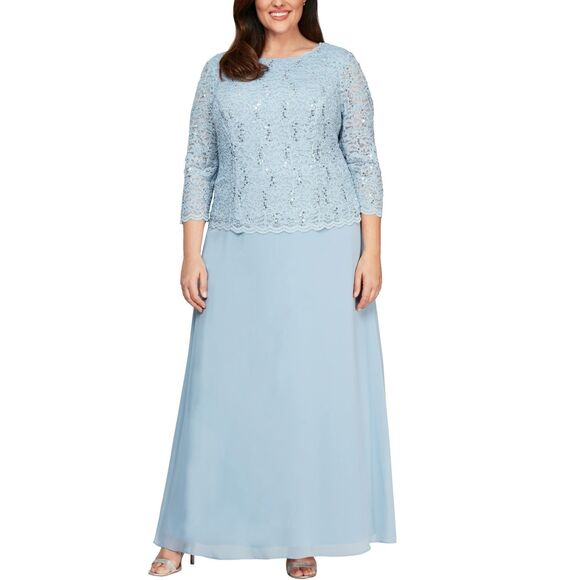 ALEX EVENINGS WOMAN Womens Light Blue Stretch Sequined Zippered Chiffon Overlay - Picture 1 of 4
